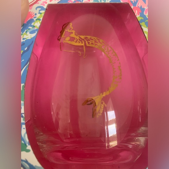 Lilly Pulitzer Stemless Wine Glasses Mermaids Cove Mermaid 16oz Set 2 Gold NEW - Picture 4 of 5